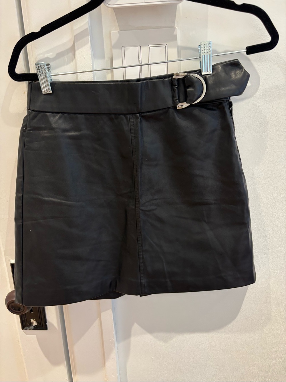 Zara Black Faux Leather High-Rise Belted Skort